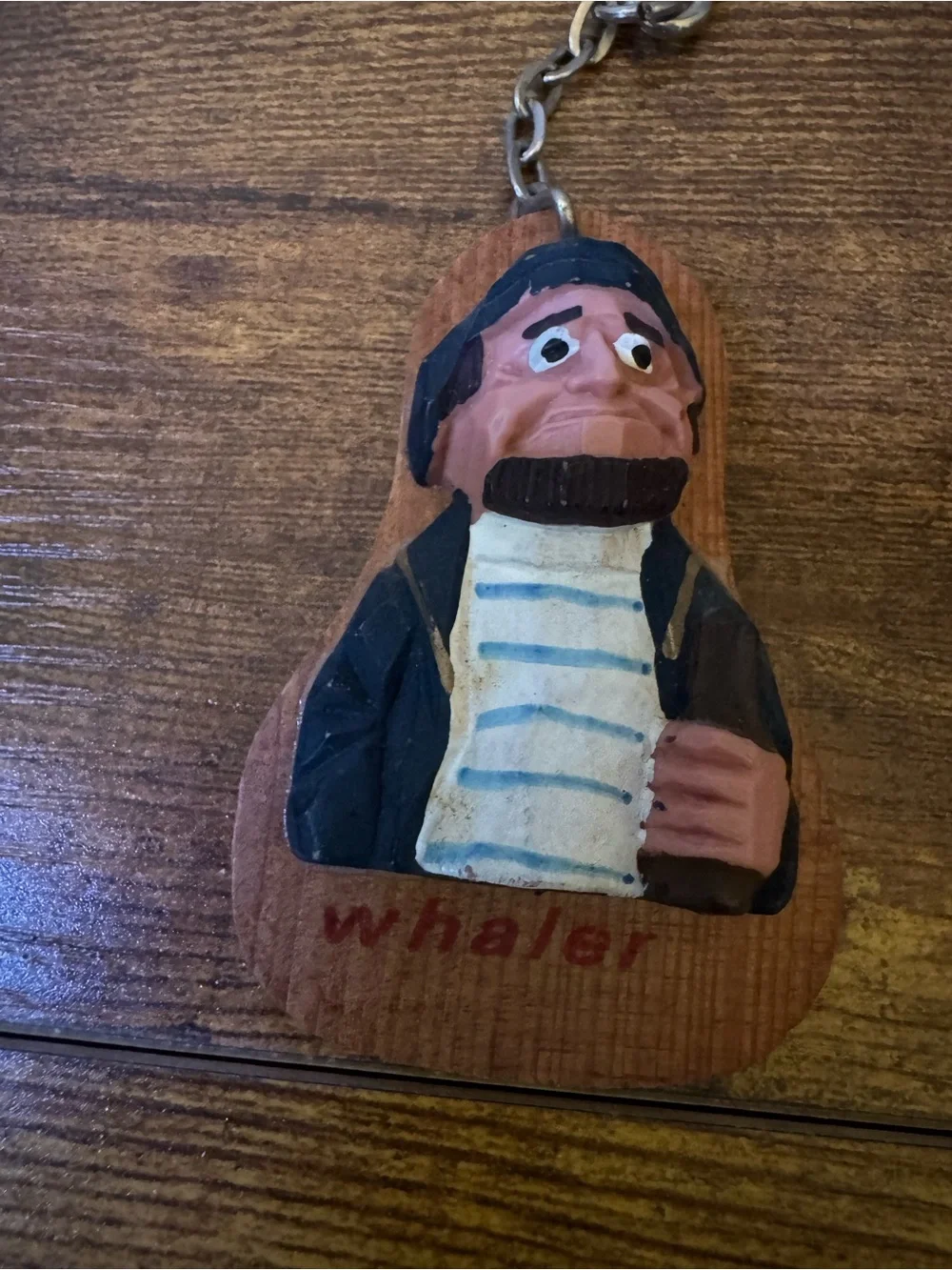 Vintage Wooden Whaler Fisherman Keychains Pair Hand Carved Taiwan Nautical